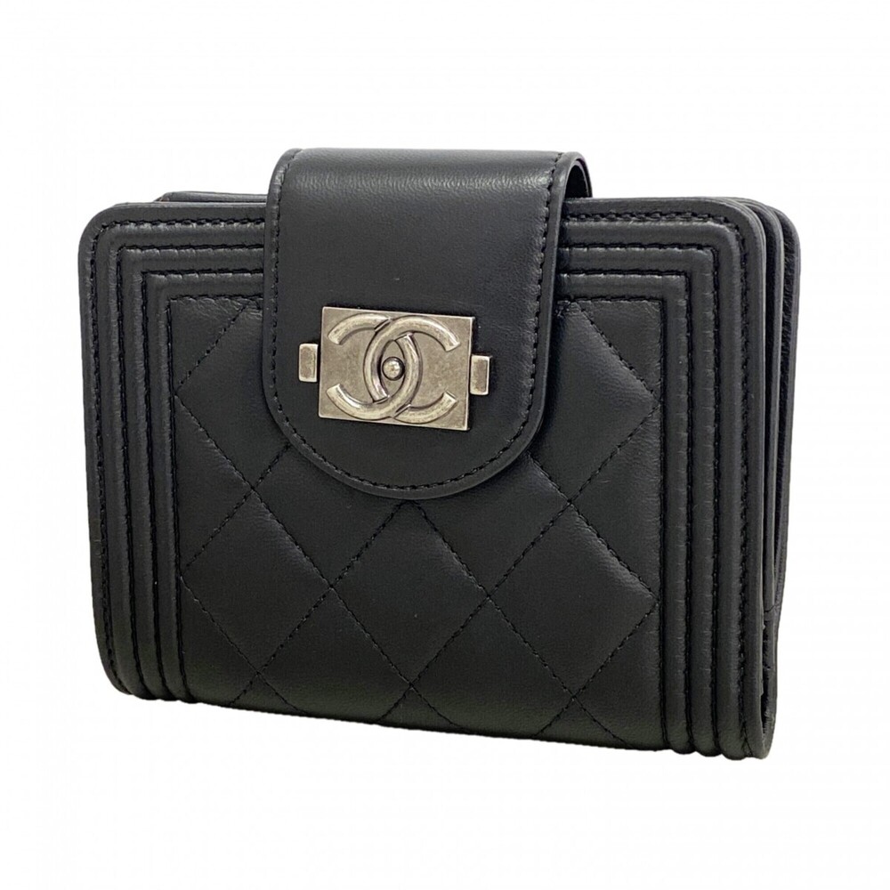 CHANEL Black Lambskin Leather Wallet